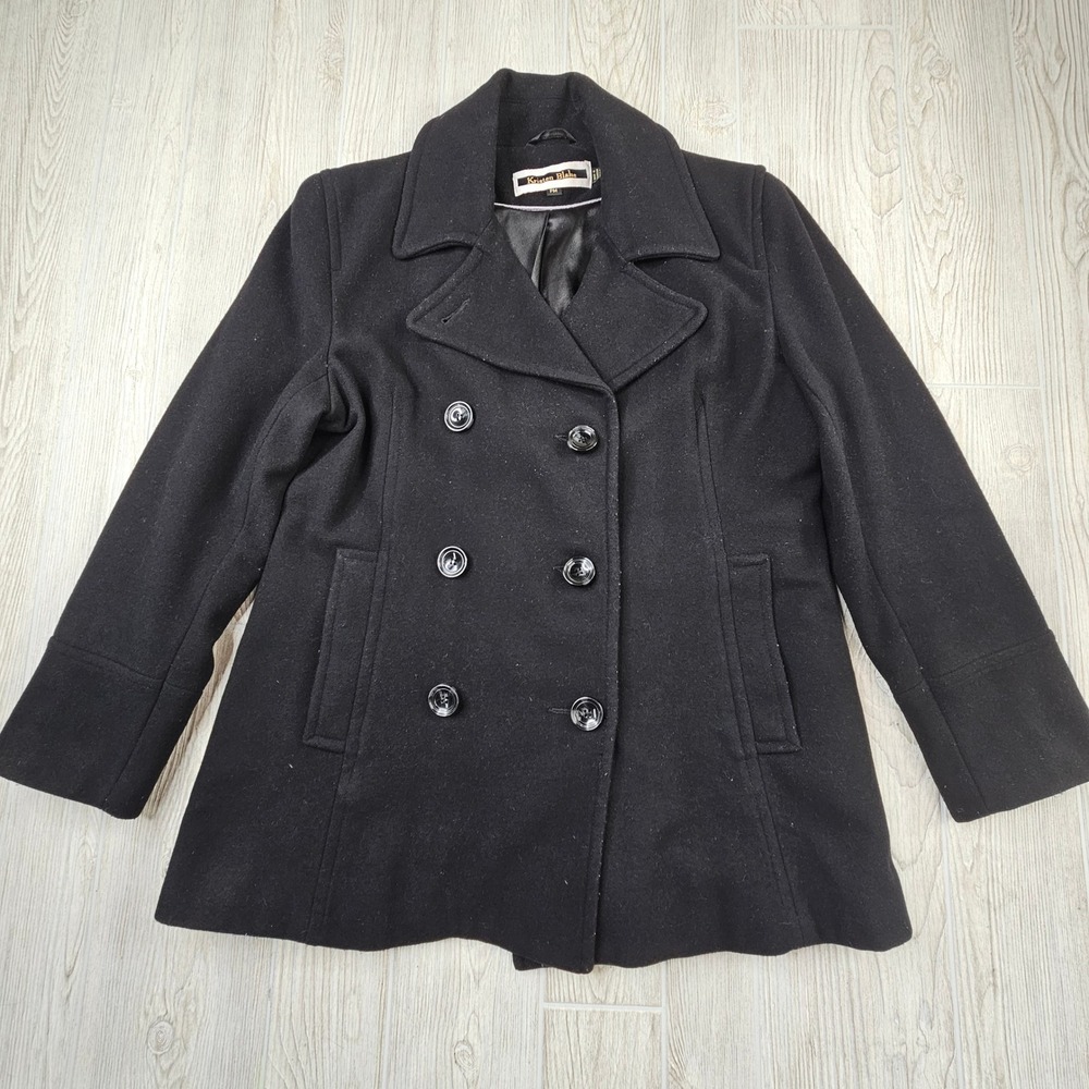 Kristen Blake Black Double Breasted Wool Blend Peacoat‎ Jacket Womens PM